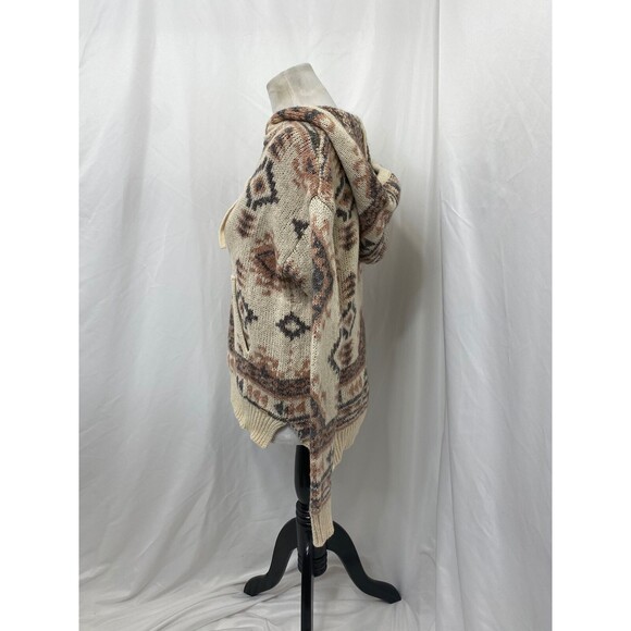 Forever 21 Women's Hoodie Beige and Brown Front Pocket V-Neck Knit Size Small - Picture 6 of 9